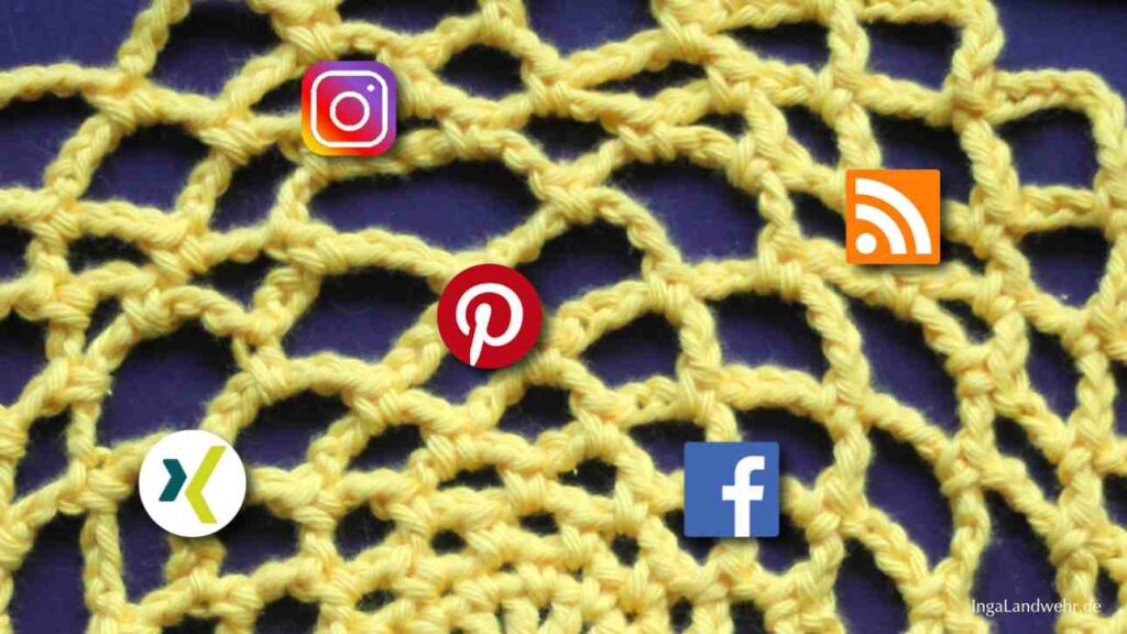 Häkelnetz auf dem Social Media Symbolen platziert sind