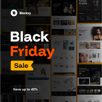 Werbebanner mit Text: Blocksy Black Friday Sale Save up to 40 %