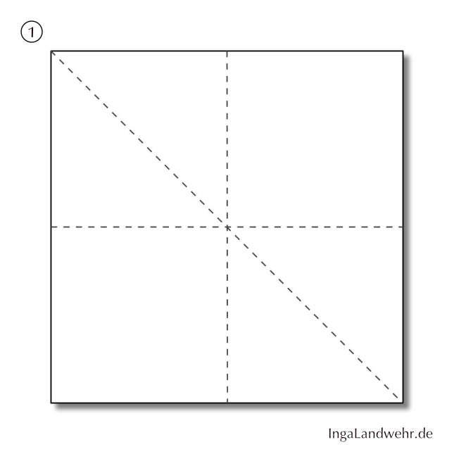 Schemazeichnung für Schritt 1 der Faltanleitung für Origami-Stern