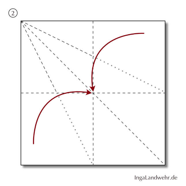 Schemazeichnung für Schritt 2 der Faltanleitung für Origami-Stern