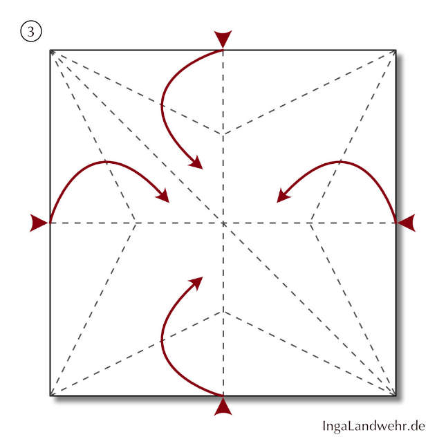 Schemazeichnung für Schritt 3 der Faltanleitung für Origami-Stern